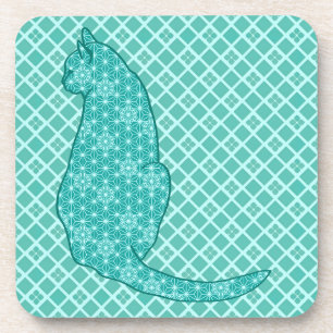 Dessous-de-verre Chat japonais - Kimono turquoise
