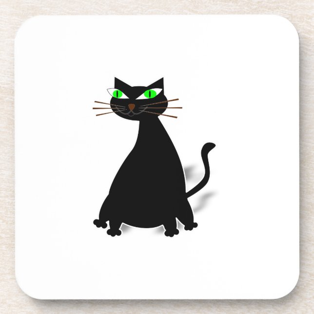 Dessous-de-verre Chat noir gras aux yeux verts (Devant)