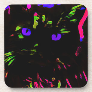 Dessous-de-verre Chat noir néon avec yeux brillants
