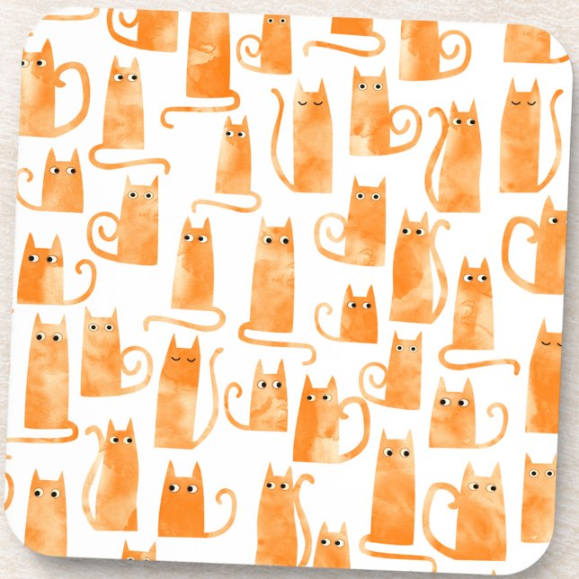 Dessous-de-verre Chat orange amusant (Fun ginger orange cat pattern coaster)