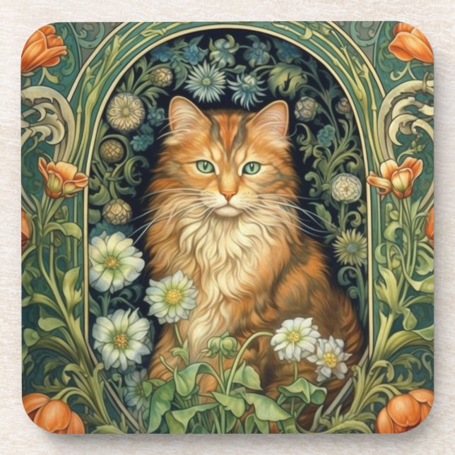 Dessous-de-verre Chat rouge dans le jardin Art nouveau (Devant)