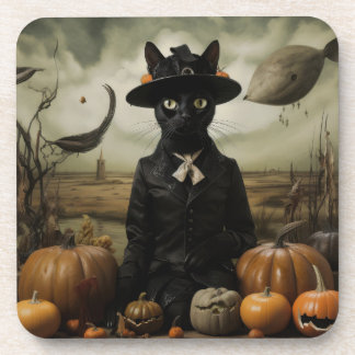 Dessous-de-verre Chat sorcière avec citrouilles