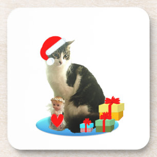 Dessous-de-verre chat tigré de Noël et joli petit ange