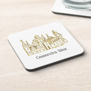 Dessous-de-verre Château héraldique vintage #2 Crest Faux Gold