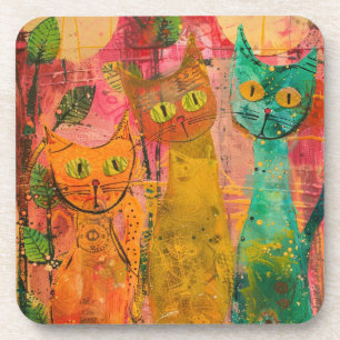 Dessous-de-verre Chats d'aquarelle de Boho - Art de la féline terre