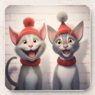 Dessous-de-verre Chats De Dessin Souriant Avec Casquettes Et Collie