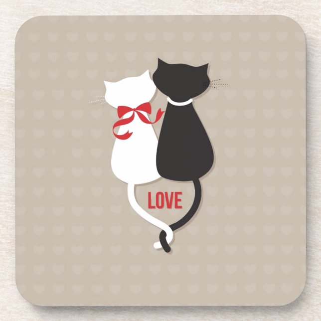 Dessous-de-verre Chats en amour Entouré de Coeurs (Devant)