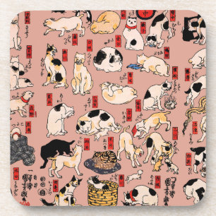 Dessous-de-verre Chats japonais Ukiyo-e Art drôle