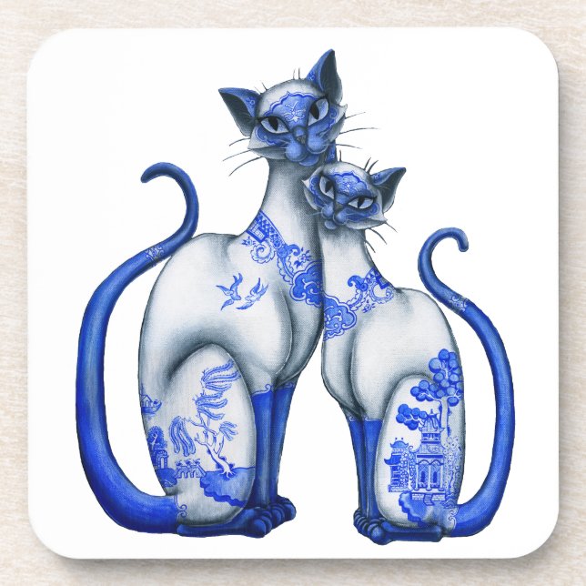 Dessous-de-verre Chats siamois de saule bleu (Devant)