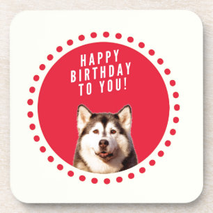Dessous-de-verre Chatte Sibérien Husky Chien Joyeux Anniversaire