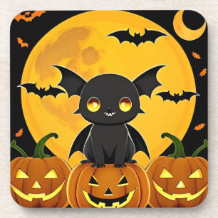 Dessous-de-verre Chauve-souris de dessin animé mignonne et citrouil