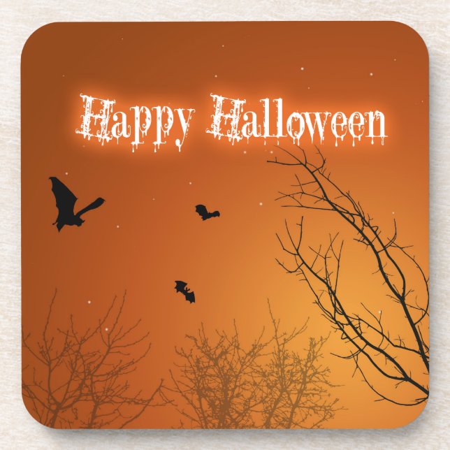 Dessous-de-verre Chauves-souris et arbres d'Halloween (Devant)