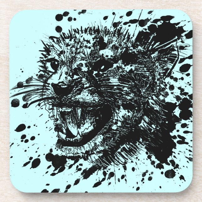Dessous-de-verre Cheetah en colère en noir Splash Choisissez votre  (Devant)