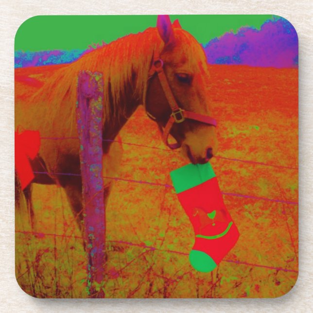 Dessous-de-verre Cheval arc-en-ciel de Noël (Devant)
