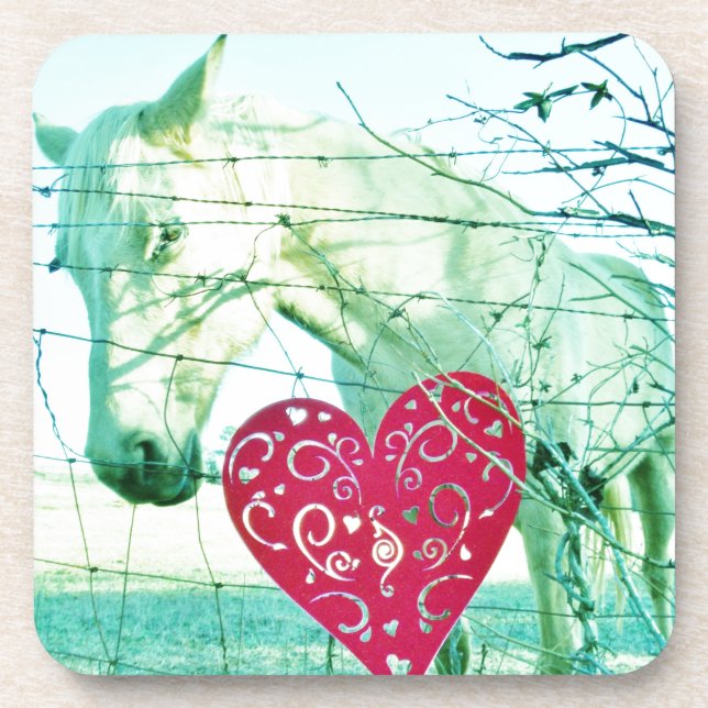 Dessous-de-verre Cheval Blanc Coeur Rouge Saint Valentin (Devant)