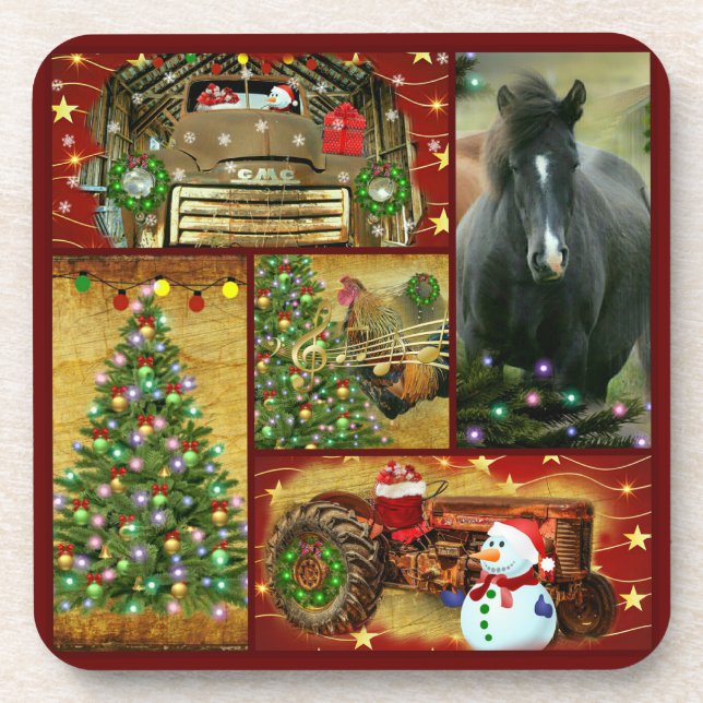 Dessous-de-verre Cheval de Noël Camion de neige tracteur (Devant)