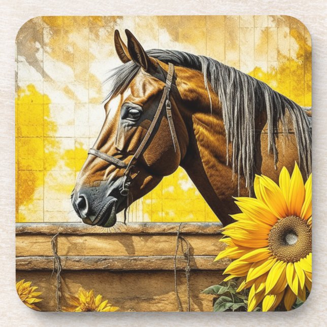 Dessous-de-verre Cheval et Tournesol Belle AI Art (Devant)