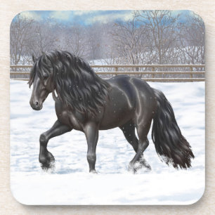 Dessous-de-verre Cheval Noir Friésien En Neige