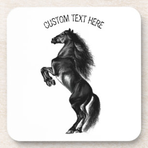 Dessous-de-verre Cheval sauvage noir dressé - Dessin noir et blanc
