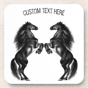 Dessous-de-verre Chevaux sauvages noirs droits - Ajouter votre text