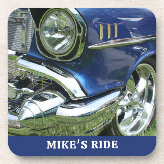 Dessous-de-verre Chevy 1957 bleue, Nom ou Message, Votre Photo