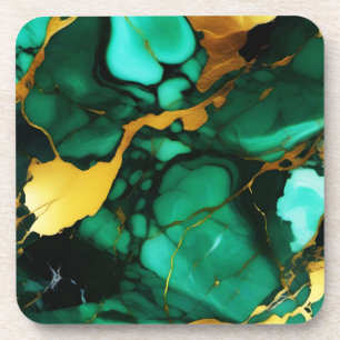 Dessous-de-verre Chic Elegant vert foncé jaune Faux Marble