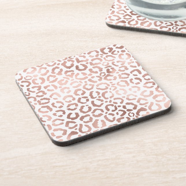 Dessous-de-verre Chic Rose Gold Leopard Cheetah Poster de animal (Côté gauche)