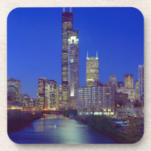 Dessous-de-verre Chicago, Illinois, Skyline la nuit avec Chicago