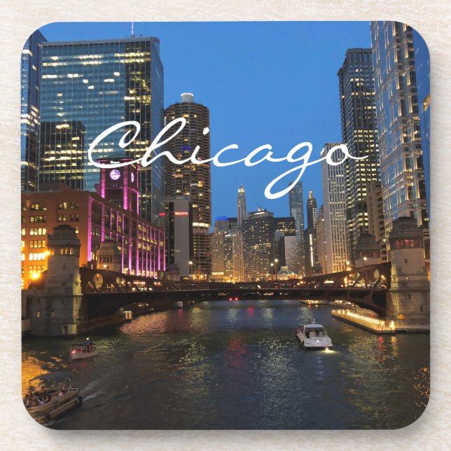 Dessous-de-verre Chicago River la nuit (Devant)