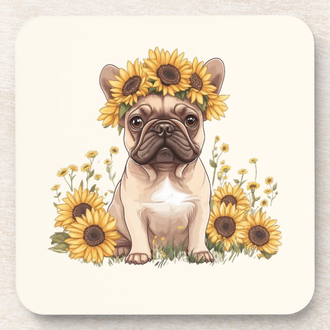 Dessous-de-verre Chien À Balle Français Entouré De Tournesols (Devant)