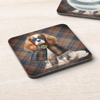 Dessous-de-verre Chien Cavalier King Charles et monogramme à carrea