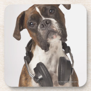 Dessous-de-verre chien de boxeur avec des écouteurs