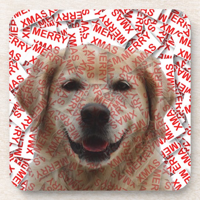 Dessous-de-verre Chien d'or de rétritrice souriant de Noël (Devant)