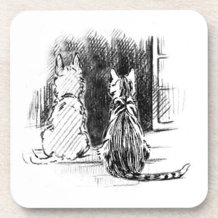 Dessous-de-verre Chien et chat regardent par la fenêtre, la sympath