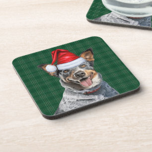Dessous-de-verre Chien Heeler bleu avec Green Holiday Plaid Noël