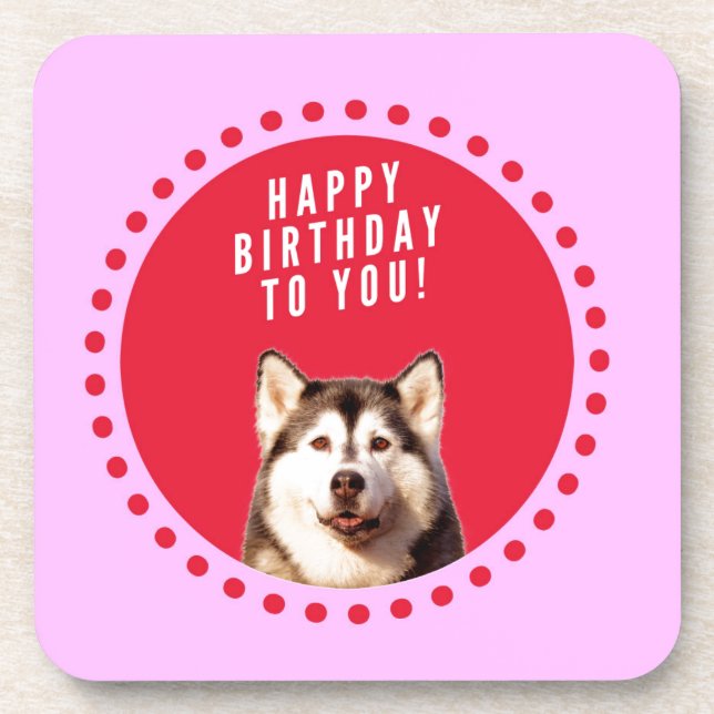 Dessous-de-verre Chien Husky Sibérien mignon qui souhaite un joyeux (Devant)