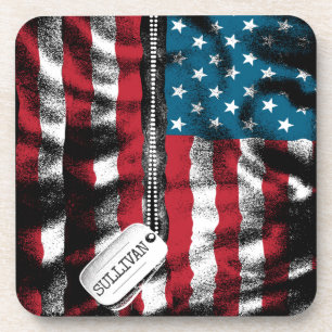 Dessous-de-verre Chien militaire personnalisé Tags USA Drapeau