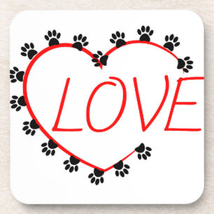 Dessous-de-verre Chien Paws Red Heart Love