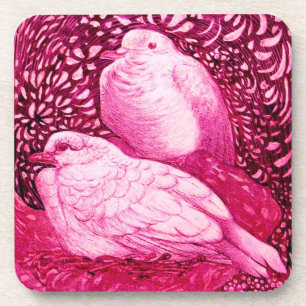 DESSOUS-DE-VERRE CHIENS BLANCS EN ROSE, FUCHSIE