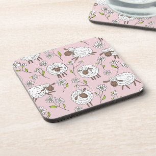 Dessous-de-verre Chiens de comptage sur coton bonbon rose