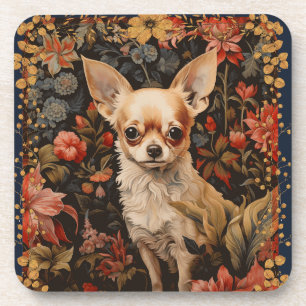 Dessous-de-verre Chihuahua avec des fleurs en style William Morris