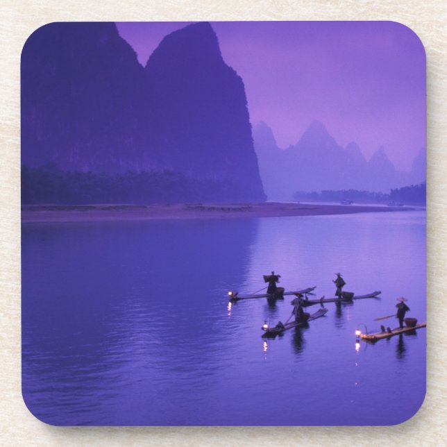 Dessous-de-verre Chine, rivière Li. Pêcheurs au cormoran. (Devant)