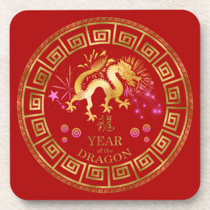 Dessous-de-verre Chinois Zodiac Dragon Rouge/Or ID542