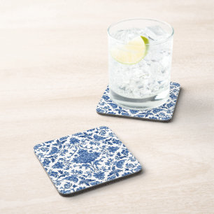 Dessous-de-verre Chinoiserie Florale Bleue Aquarelle Blanche