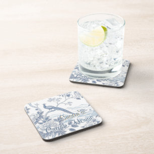 Dessous-de-verre Chinoiserie Toile Bleue Paon Mahjong Personnalisé