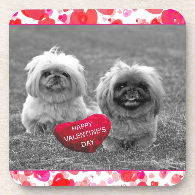 Dessous-de-verre Chiots Pekingese souhaitant Heureuse Sainte-Valent (Devant)