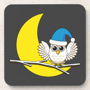 Dessous-de-verre Chouette neigeuse dans une nouvelle nuit d'hiver s