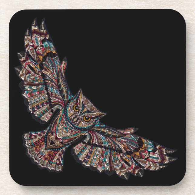 Dessous-de-verre Chouette volante tribale colorée (Devant)