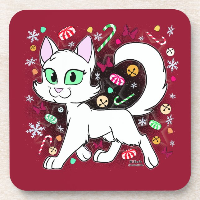 Dessous-de-verre Christmas Cat Round Pillow (Red) (Devant)