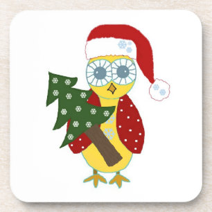 Dessous-de-verre Christmas Owl with a Christmas Tree